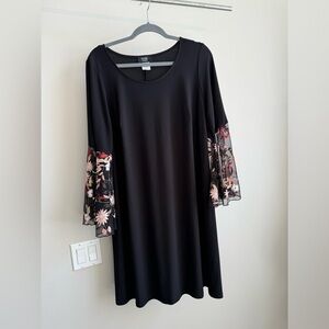 MSK black dress with fun sheer, embroidered sleeves. Women’s size 1X